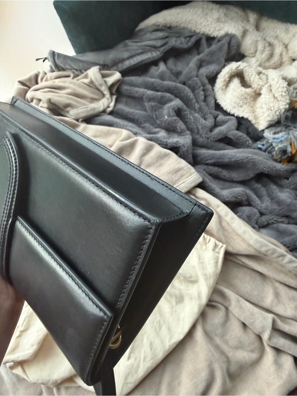 Jacquemus Black Long Leather Shoulder Bag with Gold Logo - Picture 7 of 11